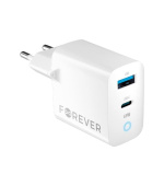 Rychlonabíječka do sítě Forever GaN TC-06-65AC PD QC 1x USB-C 1x USB 65W bílá