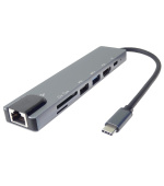 PremiumCord Adaptér USB-C na HDMI + USB3.0 + USB2.0 + PD + SD/TF + RJ45