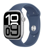 Apple Watch Series 10 GPS + Cellular 42mm Silver Aluminium Case with Denim Sport Band - M/L