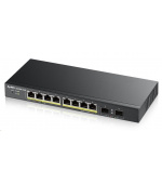 Zyxel GS1900-10HP v2 10-port Desktop Gigabit Web Smart PoE Switch, 8x gigabit PoE RJ45, 2x SFP, 70W PoE budget, fanless