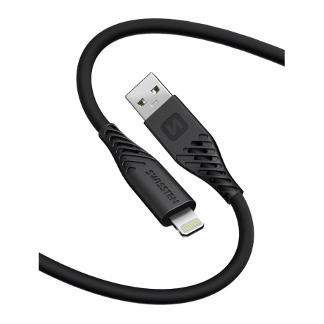 DATOVÝ KABEL SWISSTEN SOFT SILICONE USB / LIGHTNING 1,5 M 60W ČERNÝ