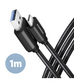 AXAGON BUCM3-AM10AB, SPEED kabel USB-C <-> USB-A, 1m, USB 3.2 Gen 1, 3A, ALU, oplet, černý