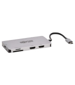 Tripplite Dokovací stanice USB-C,2x displej,4K60HzHDMI,USB 3.2 G1,USB-A,paměť. karta,100W PD,šedá