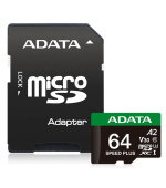 ADATA MicroSDXC karta 64GB Speed Plus, U3, C10, A2, V30 (R:160/W:140 MB/s) + SD adaptér