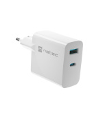 Univerzální USB nabíječka Natec RIBERA GaN 1X USB-A + 1X USB-C 65W, Bílá