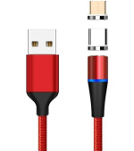 PremiumCord Magnetický micro USB a USB-C nabíjecí a datový kabel, 1m, červená