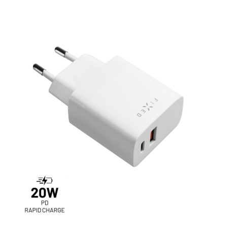 FIXED nabíječka USB-C/USB, PD+QC 3.0, 20W, bílá