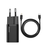 Baseus rychlonabíječka do sítě Super Si USB-C PD QC 20W černá s kabelem USB-C/Lightning 1m