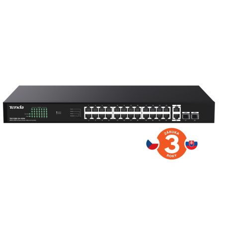 Tenda TEG1128P-24-410W PoE+ Gigabit switch 24x 1Gb/s PoE+ 802.3af/at + 2x SFP + 2x RJ45, 370W, Rack