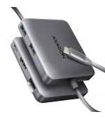 AXAGON HMC-5HL USB 5Gbps hub, 2x USB-A, HDMI 4k/60Hz, RJ-45 GLAN, PD 100W, kabel USB-C 20cm