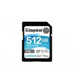 Kingston SDXC karta 512GB Canvas Go! Plus, R:170/W:90MB/s, Class 10, UHS-I, U3, V30