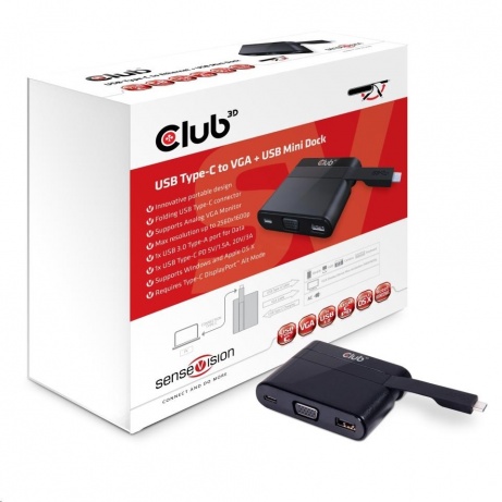 Club3D Mini dokovací stanice USB 3.0 typ C (VGA/USB 3.0/USB-C), nabíjecí