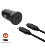 Set autonabíječky FIXED s USB-C výstupem a USB-C/USB-C kabelu, podpora PD, 1 metr, 20W, černá