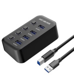 PREMIUMCORD Hub USB 3.2, 4-portový s vypínači portů, 5G SuperSpeed, Černá