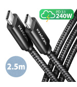 AXAGON BUCM2-CM25AB, CHARGE kabel USB-C <-> USB-C, 2.5m, Hi-Speed USB, PD 240W 5A, ALU, oplet, černý