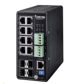 Vivotek AW-IHT-1271, Industriální switch 8xGbe POE (budget 240W, 802.3af/at) + 4x SFP, management L2+,