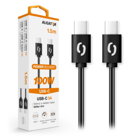 Datový kabel ALIGATOR POWER 100W, USB-C/USB-C 5A, 1,5m černý