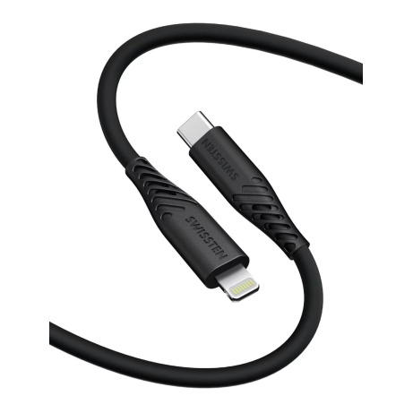 DATOVÝ KABEL SWISSTEN SOFT SILICONE USB-C / LIGHTNING 1,5 M 60W ČERNÝ