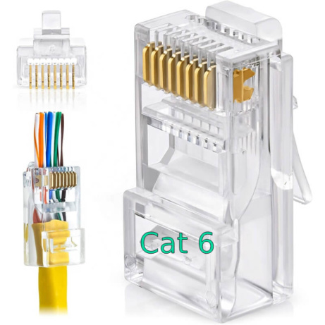 W-Star Konektor UTP RJ45EZ Cat6 100ks 3U pozlacený 6SLD pass through drát licna RJ45EZC6S