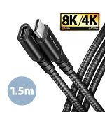 AXAGON BUCM32-CF15AB prodlužovací kabel USB-C (M) <-> USB-C (F), 1.5m, USB 20Gbps, PD 240W 5A, 8K HD, ALU, oplet, černý