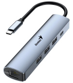 GENIUS hub UH-545, USB-C na 3x USB 3.0 + 15W USB-C + RJ45, šedá