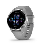 Garmin Venu 2 Plus, nerezová luneta Silver, pouzdro Gray, silikonový řemínek, EU