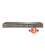 Tenda TEG1024G 24x Gigabit Switch, Fanless-bez ventilátorů, Rackmount 19", ochrana proti přepětí