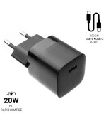 Set nabíječky FIXED Mini s USB-C výstupem a USB-C/USB-C kabelu, podpora PD, 1 metr, 20W, černý