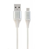 GEMBIRD Kabel USB 2.0 AM na MicroUSB (AM/BM), 2m, opletený, bílo-stříbrný, blister, PREMIUM QUALITY