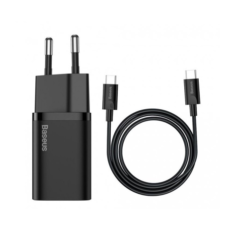 Baseus rychlonabíječka do sítě Super Si USB-C PD QC 25W (s kabelem USB-C na USB-C) černá