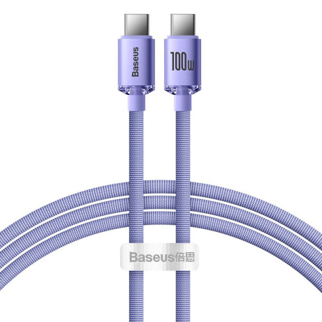 Baseus CAJY000605 Crystal Shine Series Datový Kabel USB-C - USB-C 100W 1,2m Purple