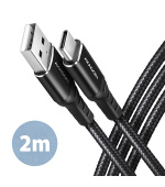 AXAGON BUCM-AM20AB, HQ kabel USB-C <-> USB-A, 2m, USB 2.0, 3A, ALU, oplet, černý