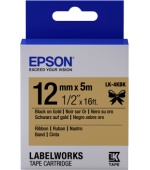 Epson zásobník se štítky – saténový pásek, LK-4KBK černá / zlatá, 12 mm (5 m)