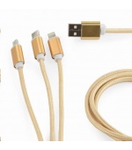 GEMBIRD Kabel USB A Male/Micro B + Type-C + Lightning, 1m, opletený, zlatý, blister