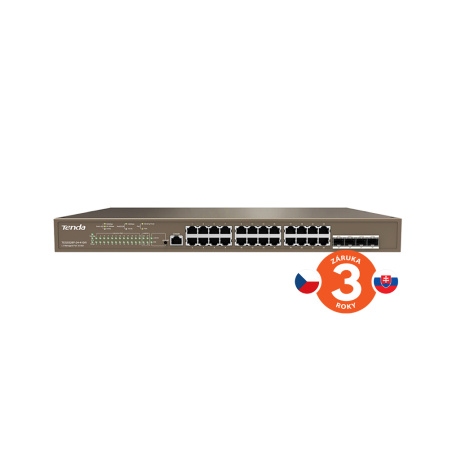 Tenda TEG5328P-24-410W Gigabit L3 PoE+ Switch 370W, 24x 1Gb/s PoE+, 4x SFP, STP, IGMP, VLAN, Rack