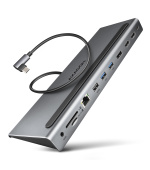 AXAGON HMC-4KX3 USB 5Gbps hub, 3x USB-A, 2x HDMI, DP, RJ-45 GLAN, SD/microSD, audio, PD 100W, kabel USB-C 40cm