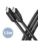 AXAGON BUCM3-CM15AB, SPEED kabel USB-C <-> USB-C, 1.5m, USB 3.2 Gen 1, PD 60W 3A, ALU, oplet, černý