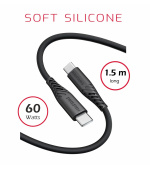 DATOVÝ KABEL SWISSTEN SOFT SILICONE USB-C / USB-C 1,5 M 60W ČERNÝ