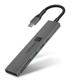 CONNECT IT USB-C hub, 2x USB-A, 1x USB-C, 1x SD karta, 1x MicroSD karta, šedá