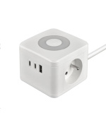 Viking síťový adaptér YC23L, 2x 230 V, 1x USB-A, 2x USB-C, dotykové světlo, délka 1,4 m, bílá