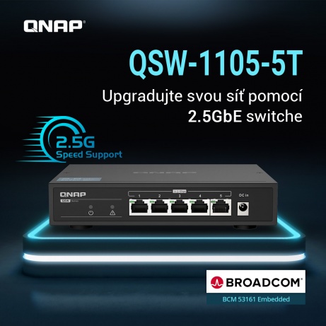 QNAP switch QSW-1105-5T (5x 2,5GbE port, pasiv. chlazení, 100M/ 1G/ 2,5G, Broadcom Chipset)