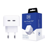 3mk síťová nabíječka - Hyper Charger 35W, GaN, 2x USB-C (PD), bílá