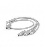 GEMBIRD Kabel USB A Male/Micro B + Type-C + Lightning, 1m, opletený, stříbrný, blister