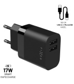 Set nabíječky FIXED s 2xUSB výstupem a USB/micro USB kabelu, 1 metr, 17W Smart Rapid Charge, černá