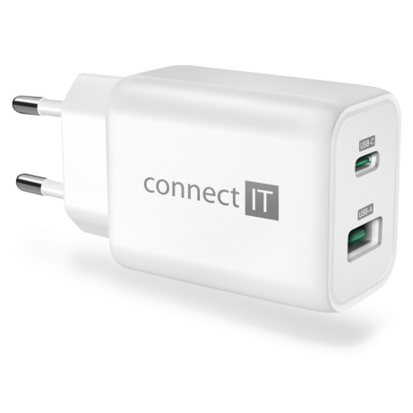 CONNECT IT Wanderer2 GaN nabíjecí adaptér 1×USB-C + 1xUSB-A, 33W PD, bílá