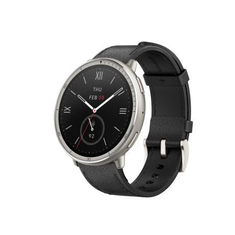 Amazfit Active 2 Round NFC/Silver/Elegant Band/Black Leather