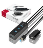 AXAGON HUE-S2BP, 4x USB 3.0 CHARGING hub, vč. AC adaptéru, kabel USB-A 1.2m