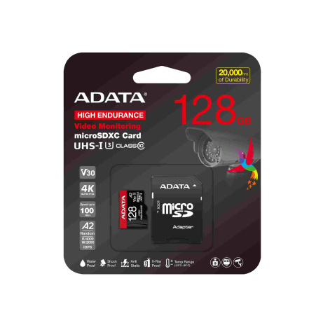 ADATA MicroSDXC karta 128GB High Endurance UHS-I C10 V30 A2 (R:100/W:85 MB/s) + SD adaptér