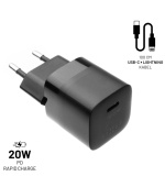 Set nabíječky FIXED Mini s USB-C výstupem a USB-C/Lightning kabelu, podpora PD, 1 metr, 20W, černý