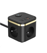 Viking síťový adaptér YC33, 3x 230 V, 1x USB-A, 2x USB-C, tlačítko ON/OFF, délka 1,4 m, černá